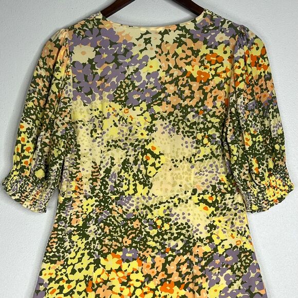 Rails Dress Roma Gardenia Floral Mini Yellow Puff Sleeve V-Neck Size Small - Picture 12 of 16